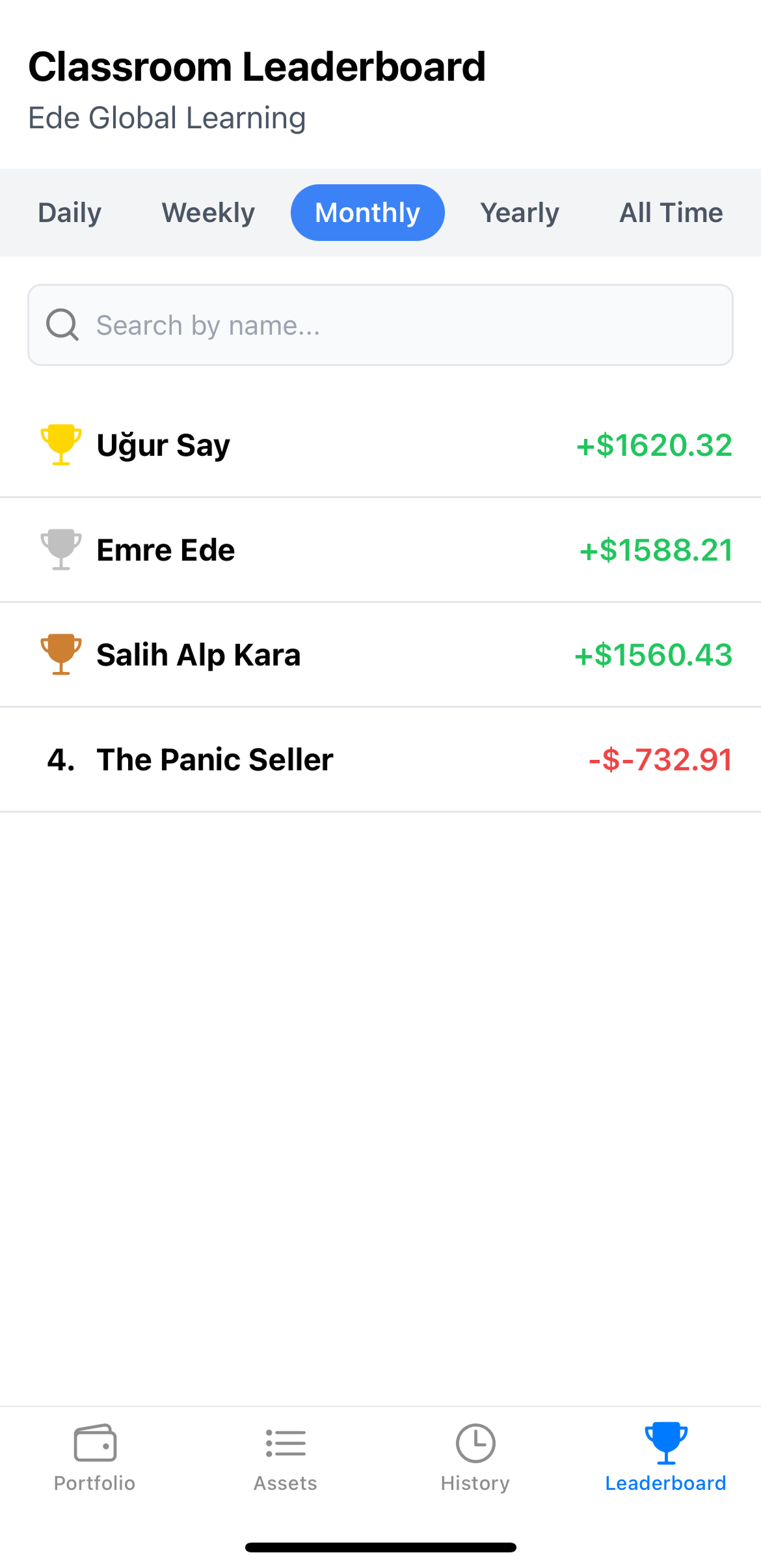 Leaderboard screen